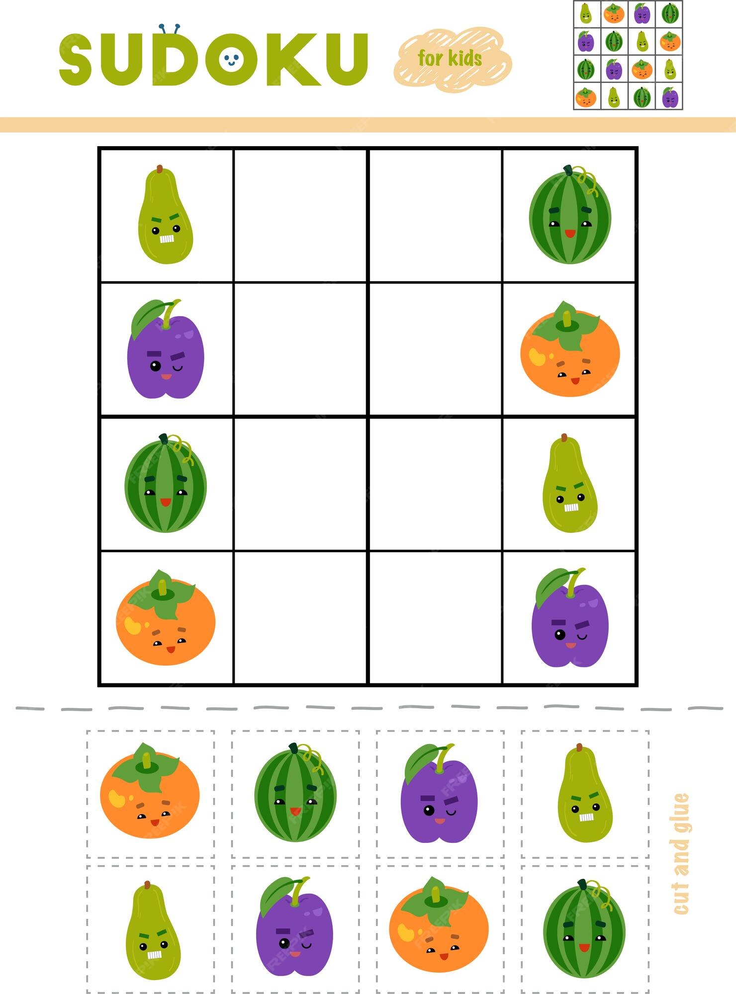 jogo de sudoku de frutas, planilha para impressão de jogos educativos para  crianças, ilustração vetorial isolada. 13218684 Vetor no Vecteezy