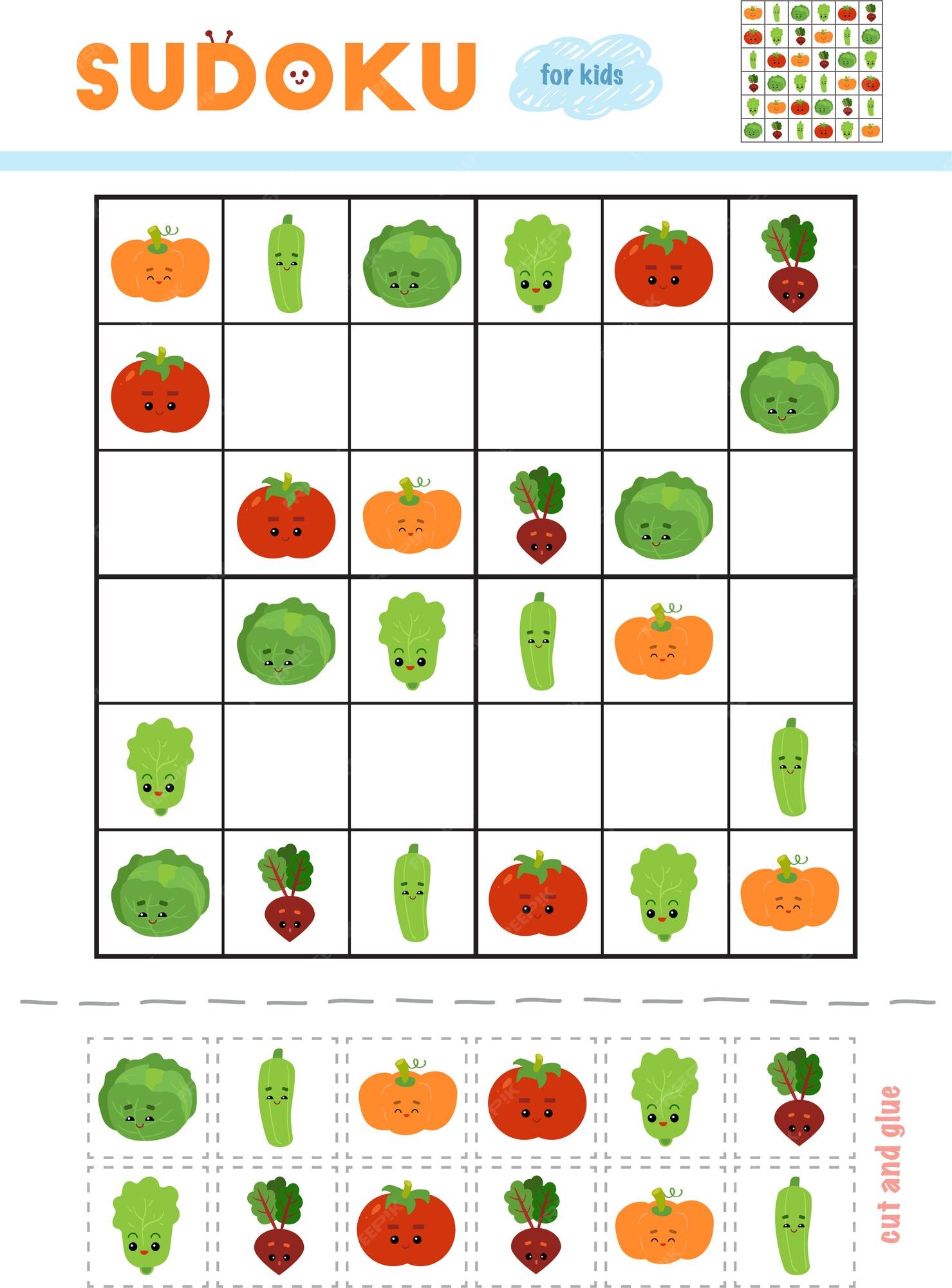 Sudoku jogo infantil comida rápida para viagem