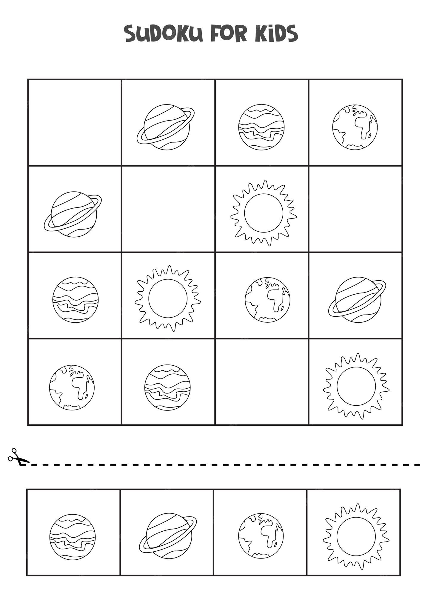 Sudoku para crianças em idade pré-escolar. jogo lógico com sol, nuvem e  guarda-chuva.