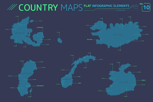 Suécia Noruega Dinamarca Islândia e Irlanda Mapas vetoriais