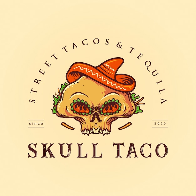 Sugar Skull Taco Mexican Logo Mascote Ilustrações