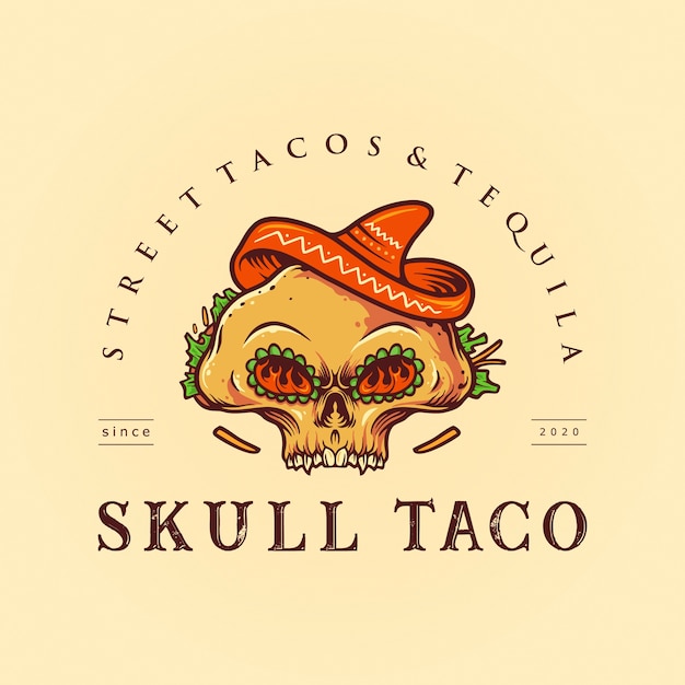 Sugar skull taco mexican logo mascote ilustrações