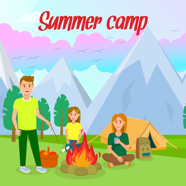 Summer Camp Vector Banner quadrado com letras.