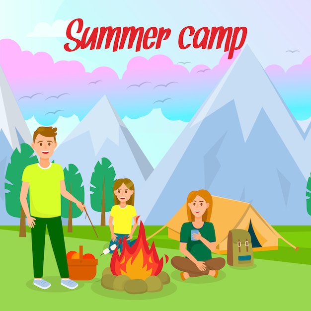 Summer camp vector banner quadrado com letras.