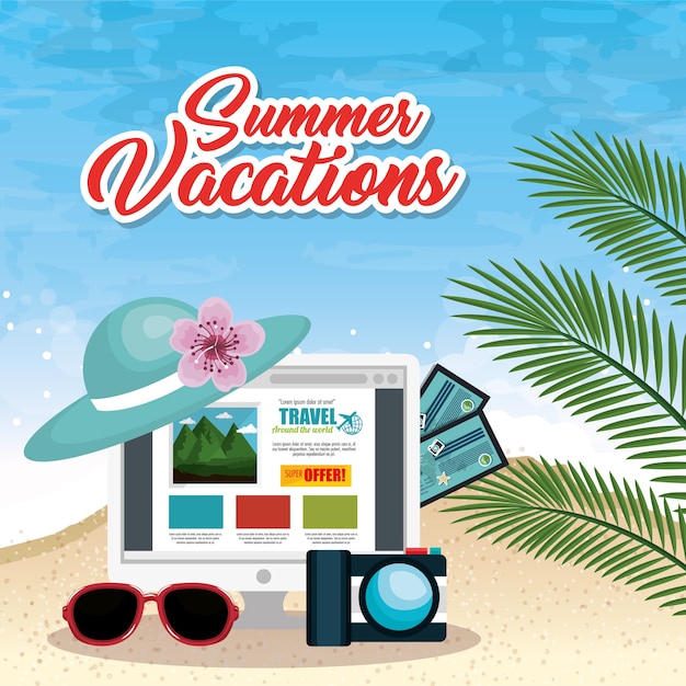 Vetor summer vacattions set icons