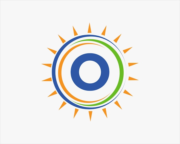 Sun solar energy logo on letter o template o letter solar logo design