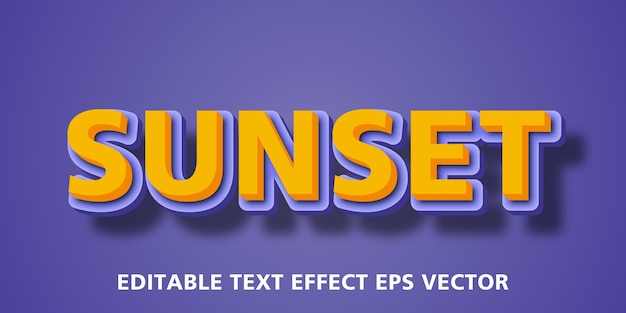 Vetor sunset cor amarela editável efeito de texto 3d vetor eps