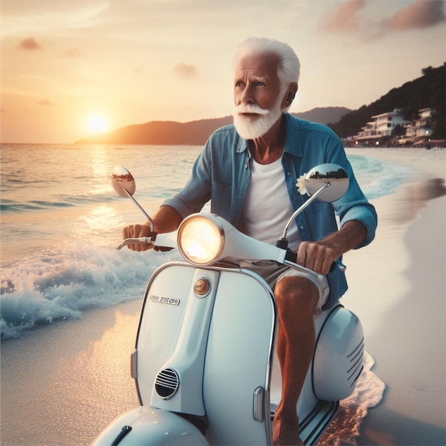 Vetor sunset serenade uma aventura vespa de 70 anos