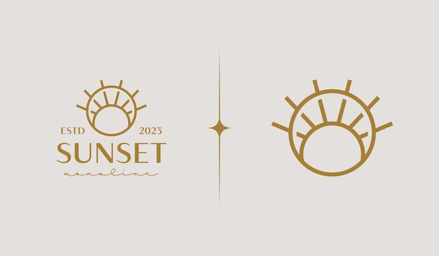 Vetor sunset wave logo template símbolo premium criativo universal ilustração vetorial símbolo de design mínimo criativo para identidade comercial corporativa