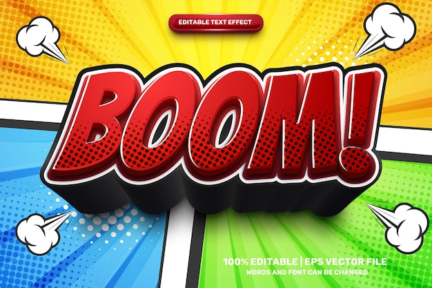 Vetor super boom comic cartoon style bold 3d texto editável estilo de efeito