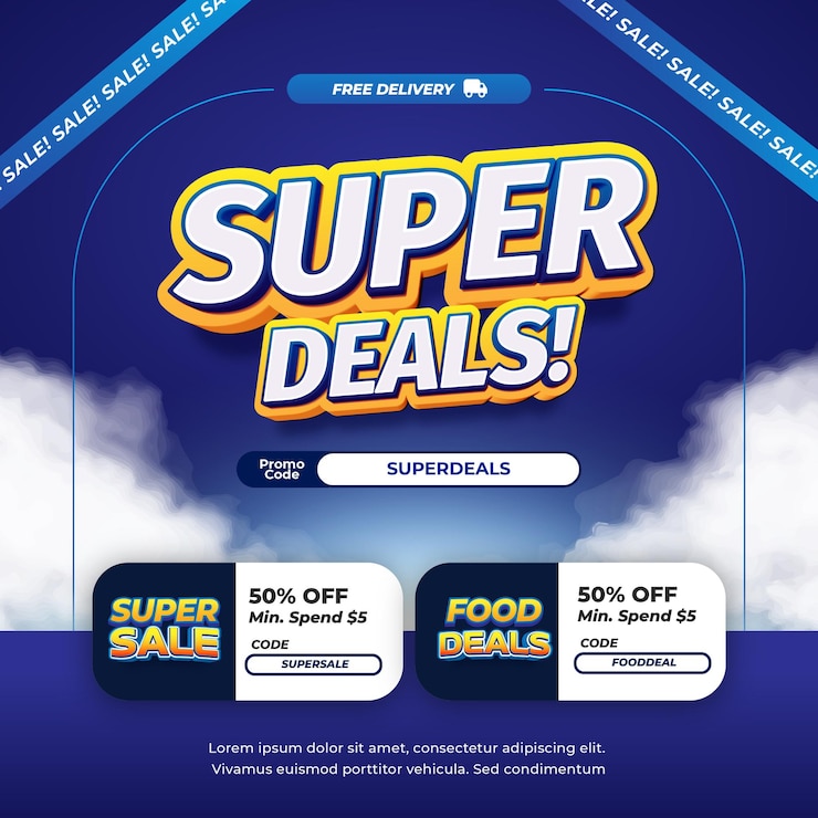 Vetor super dia de compras vendas ofertas de desconto gradiente azul código de promoção de voucher exclusivo