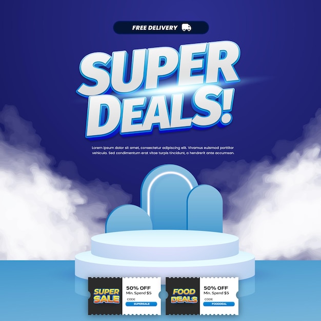 Super dia de compras Vendas ofertas de desconto misturar azul Efeito de texto editável Banner de pódio simples