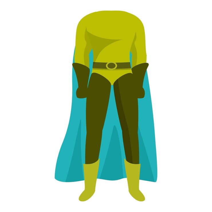 Vetor super-herói de pé em traje clássico com capa e máscara