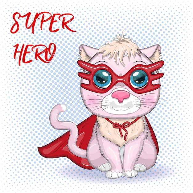 Super-herói gato de desenho animado em um manto vermelho e máscara Símbolo de personagem infantil bonito de 2023 novo ano chinês