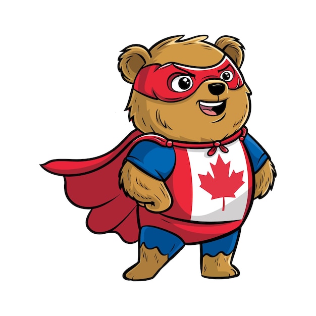 Super-herói Urso representando orgulhosamente o Canadá com um sorriso
