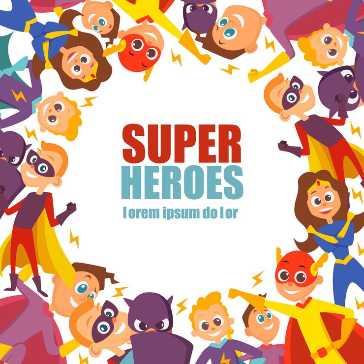 Vetor super-heróis fundo salva-vidas personagens de fantasia heróis em roupas e máscaras de látex modelos vetoriais de super-herói salva-vidas ilustração de desenho animado