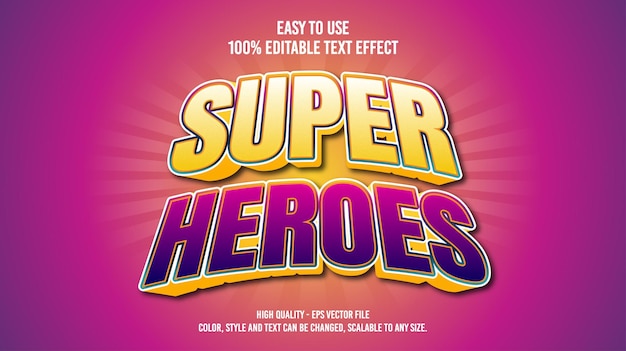 Super Heróis Modernos efeitos de texto editáveis cores vibrantes 3D arquivos vetoriais de modelo de estilo de efeito de texto