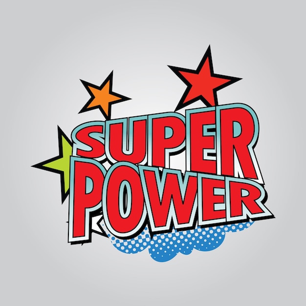 Vetor super power sticker, símbolo de texto 3d, vector stickr.