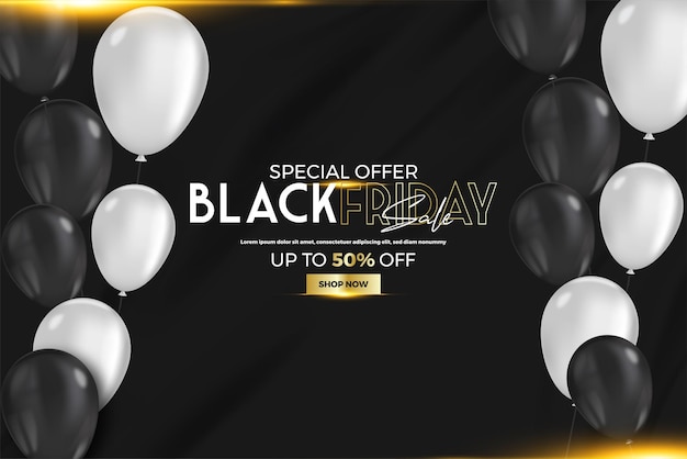 Vetor super promoção da black friday. caixas de presentes pretas realistas. padrão com caixa de presente com laço vermelho. letras de texto dourado de fundo escuro. banner horizontal, pôster, site de cabeçalho. ilustração vetorial