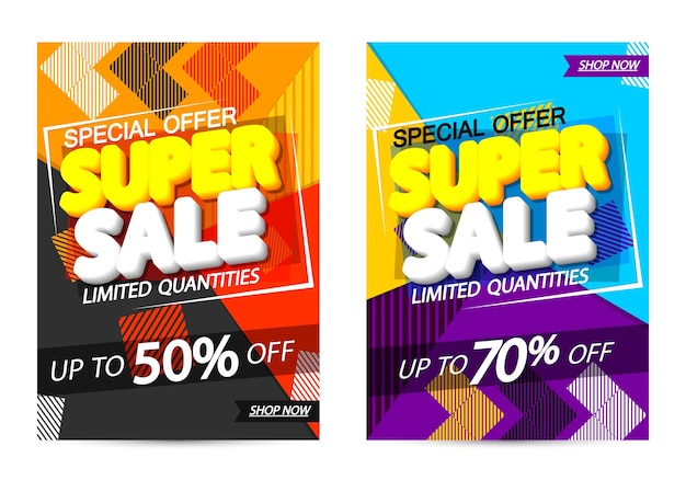 Super Sale Set de banners de desconto, tags promocionais, modelos de design, ilustrações vetoriais