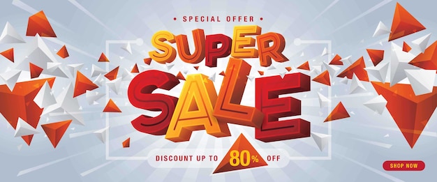 Super venda banner modelo de design oferta especial desconto etiqueta de desconto de pôster de promoção de compras