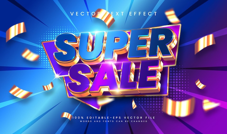 Vetor super venda efeito de texto vetorial editável adequado para promoção e comercialização de produto
