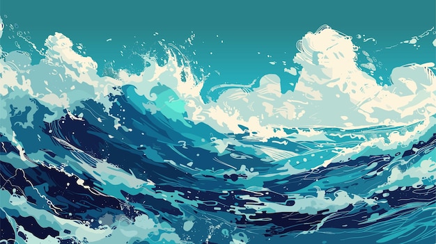 Vetor superfície de tempestade oceânica ilustração vetorial de desenho animado paisagem marinha ou paisagem aquática