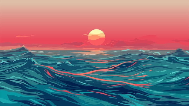 Vetor superfície do mar ilustração vetorial de desenho animado paisagem marinha ou paisagem aquática