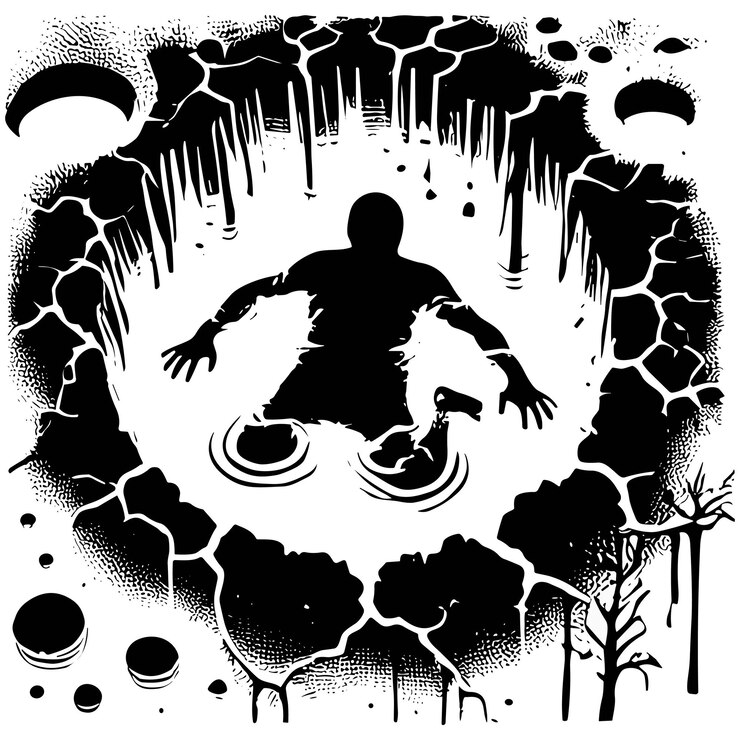 Vetor superfície rachada siluetas em preto e branco ilustrações em fundo branco
