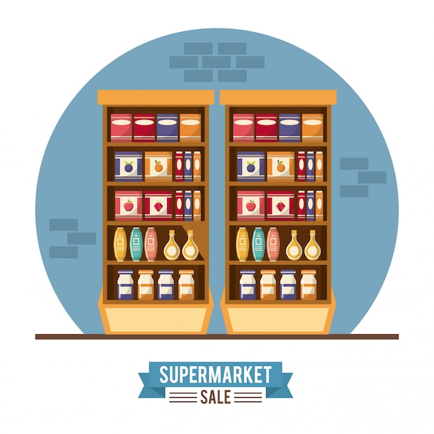 Supermarket sale stands illustration