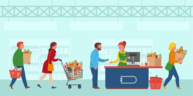 supermercado Pessoas fazendo compras em um supermercadoIlustração vetorial em
