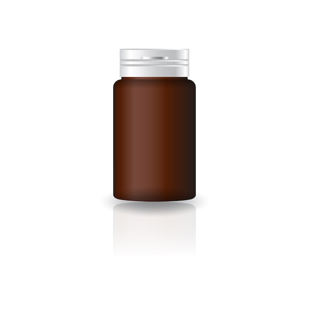 Suplementos de cilindro marrom ou frasco de remédio com tampa.