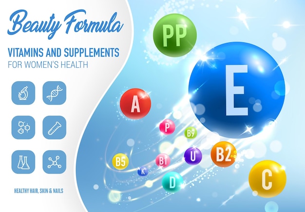 Suplementos dietéticos de vitaminas de beleza e saúde