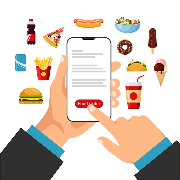 Vetor suporta smartphone e encomenda comida online