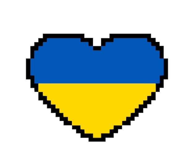 Suporte ao ícone do vetor do coração do pixel da bandeira da ucrânia amor da ucrânia