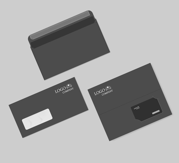 Suporte para pasta de cartão de visita. Livreto com meia dobra com slots e envelope. Modelo de vetor