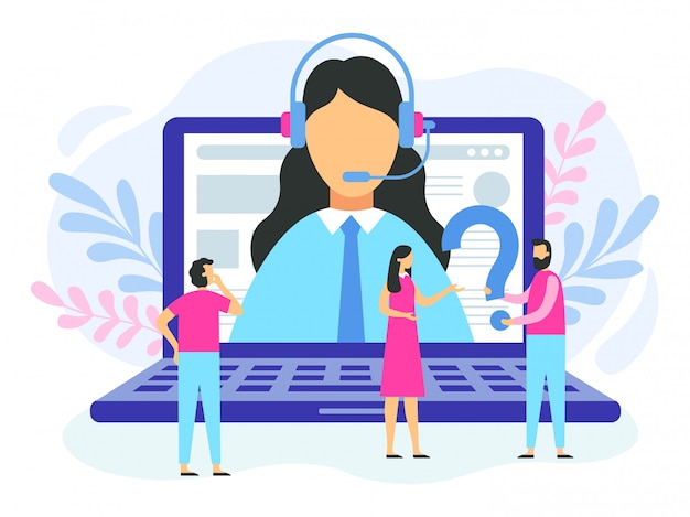 Suporte técnico. Operador de linha direta feminina, call center de suporte ao cliente e ilustração de serviço de consultoria on-line