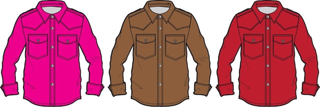 Supreme washed corduroy shirt esboço plano modelo de ilustração vetorial de desenho técnico