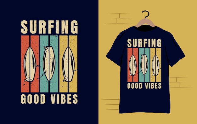 Surfe boa vibração ilustração vetorial design de tshirt