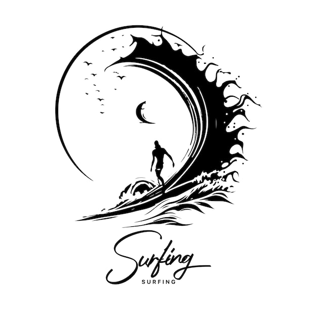 Surfing logo design surfer e ilustração de vetor de onda ilustração de vetor