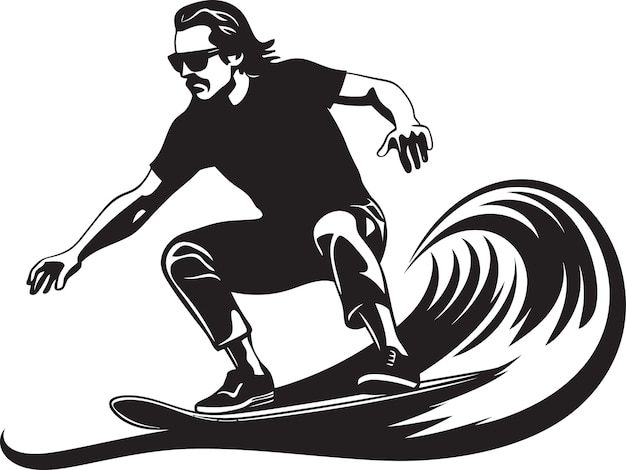 Vetor surfing momentum logotipo preto do surfista tidal bliss surfista no ícone preto