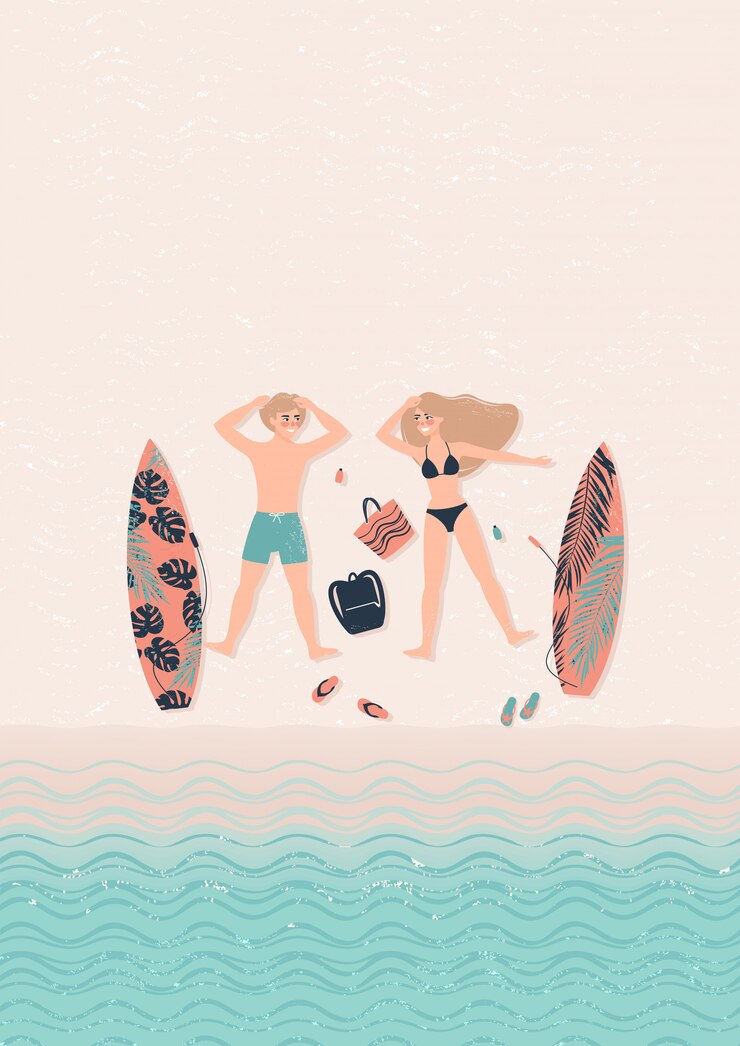 Vetor surfistas na ilustração da praia