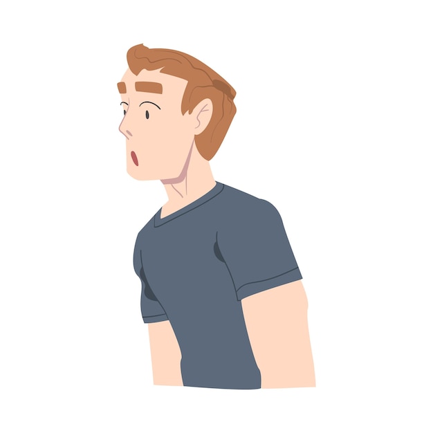 Surpreendido cara jovem olhando chocado e assustado desenho animado estilo ilustração vetorial
