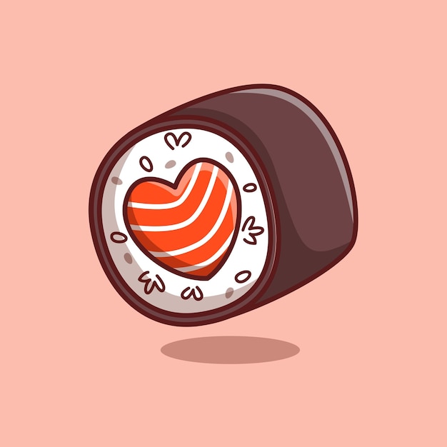 Sushi bonito com ilustração de comida japonesa em forma de amor design delineado plano