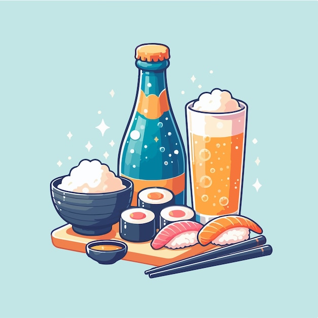 Vetor sushi com arroz e cerveja ai gerado imagem