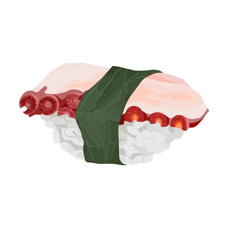 Vetor sushi com ilustração vetorial desenhada à mão de polvo