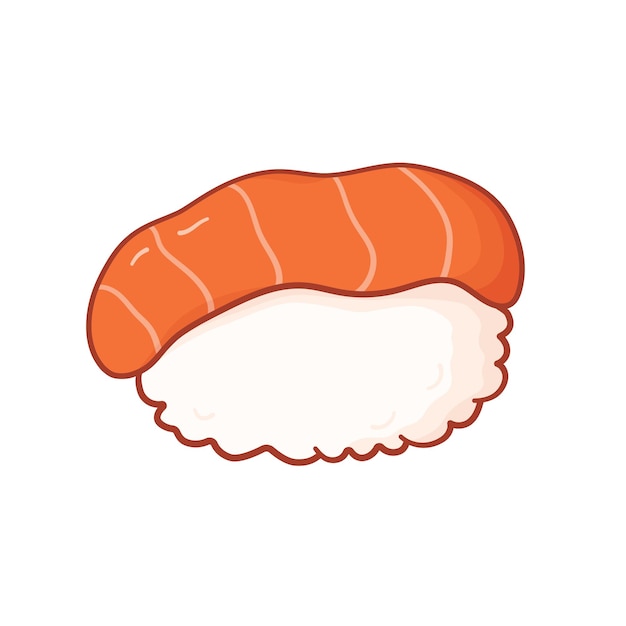 Sushi com salmão em estilo cartoon Ilustração vetorial comida asiática em estilo doodle