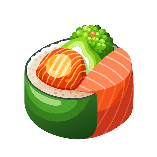 Sushi de comida japonesa em estilo de desenho animado em fundo branco