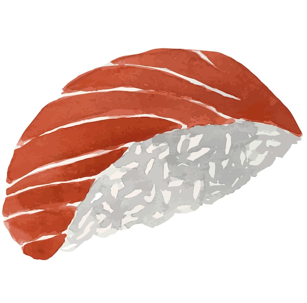 Sushi de ilustração em aquarela desenhada de mão com salmão