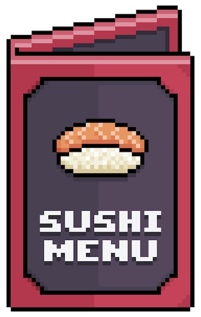 Sushi de pixel art e ícone de vetor de papel de menu de comida